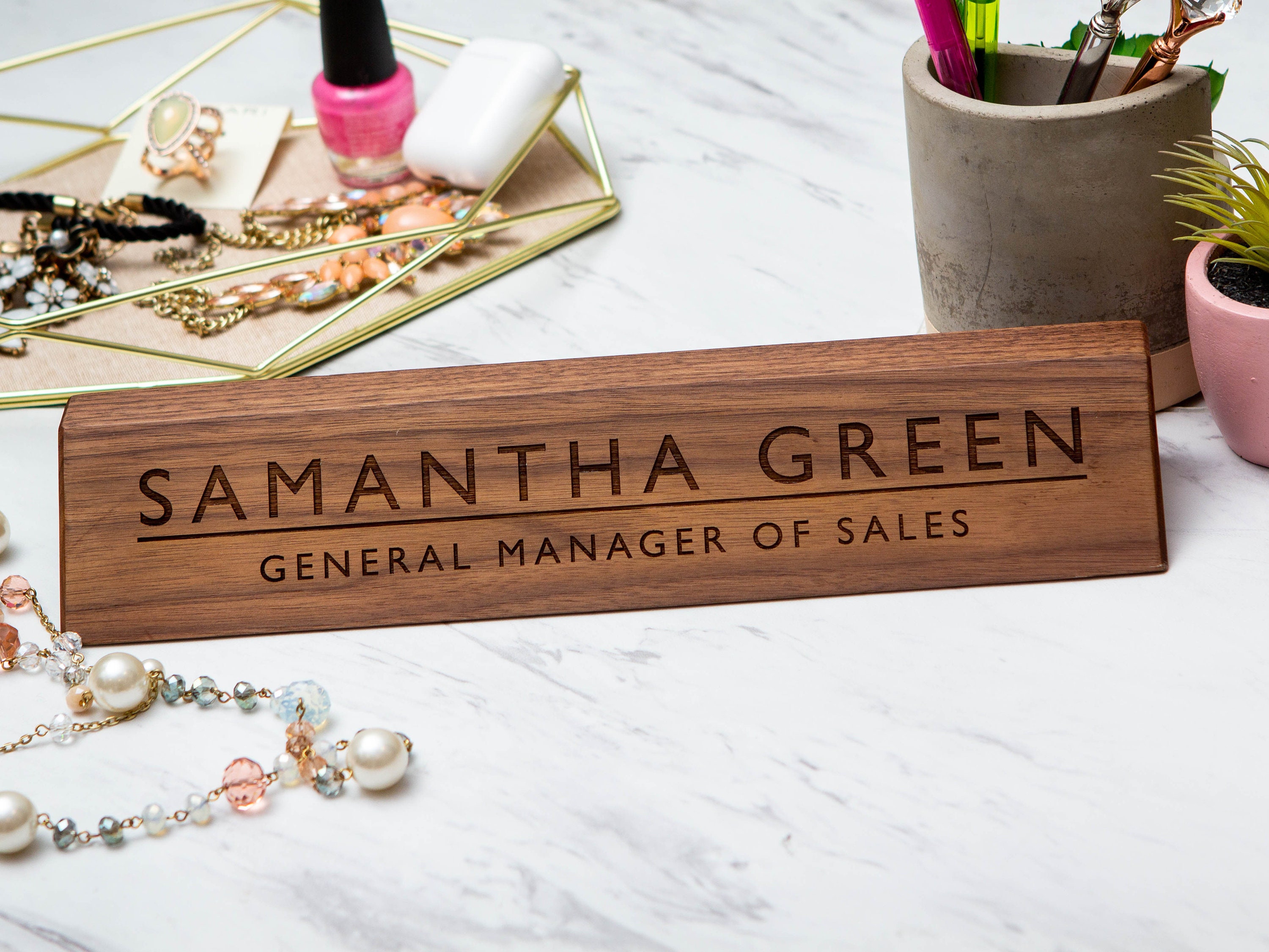 Wood Name Plate 11.75 Inches Modern Engraved Walnut Desk Etsy Canada