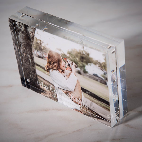 Engraved Acrylic Photo Block - Magnetic Picture Frame, Instax Polaroid Floating Photo Display, Home or Office Modern Decor Gift Idea