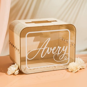 Personalized Wood & Acrylic Wedding Card Box (Design 3) , Boho Wedding Decor, Couples Gift Box, Unique Card Box with Slot, Memory Box