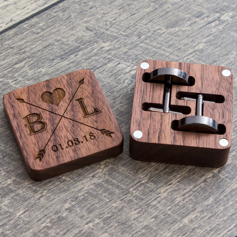 Monogram Wood Cuff links Wooden Wedding Cuff links Groom Dad Groomsmen, 5th Anniversary Wood Gift for Husband, Boyfriend, Father's Day image 6