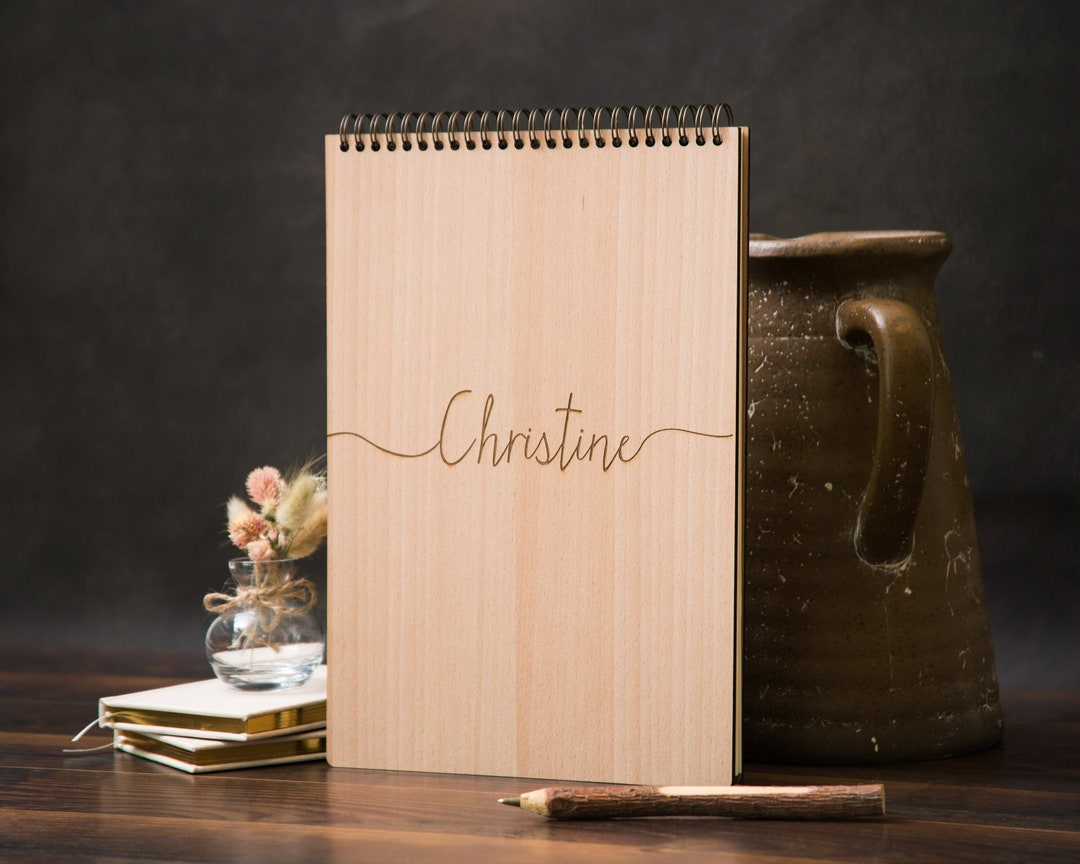 Engraved Sketchbook Wooden Personalized Drawing Book With Etsy