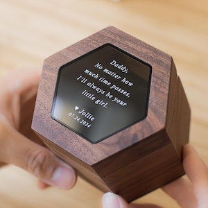 Hexagon Watch Box w/ Glass Top & Pillow (Watch NOT Included) - Apple Watch Walnut Wood Gift Box, Wedding Day Son Father of the Bride Groom