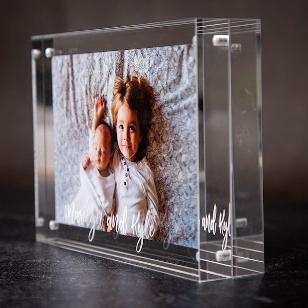 Engraved Acrylic Photo Block - New Home Office Business Gift, Modern Picture Frame, Mother Father's Day Anniversary Gift for Husband Wife