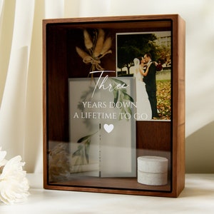 8x10 Shadow Box with Glass Lid (D3) - Unique Customized Wedding Anniversary Wood Gift for Husband Wife Wedding Proposal Box Keepsake Storage