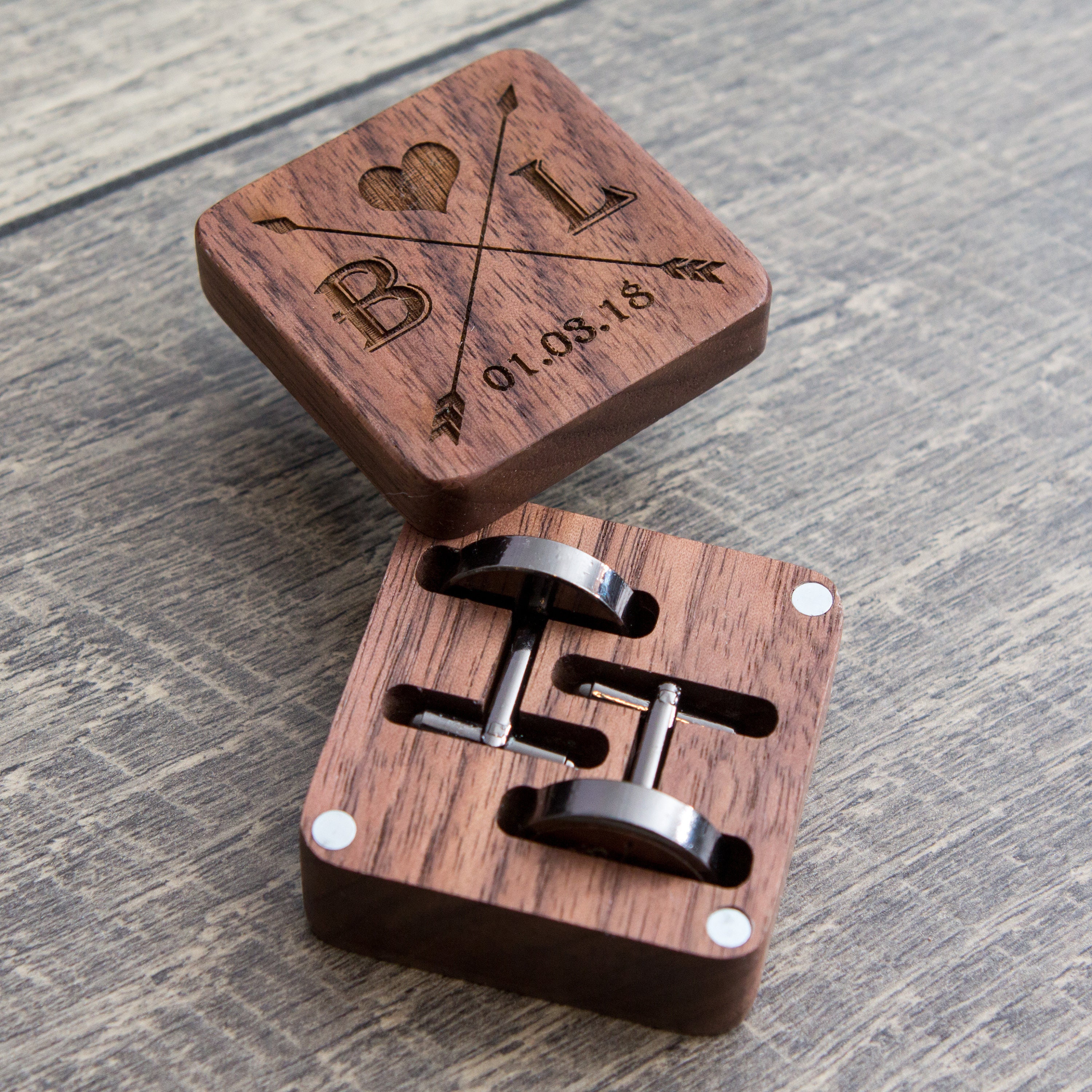 Engraved Wood Cufflinks with Square Gift Box SET Custom Etsy