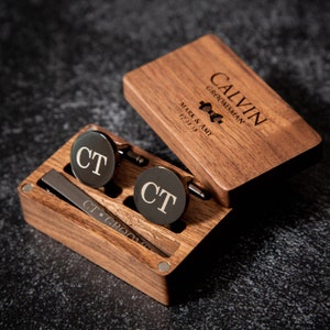 Metal Cufflinks, Tie Clip & Rectangle Gift Box - Wedding Day Cuff links, Gift for Dad Father Bride Groom Groomsmen Best Man Teacher