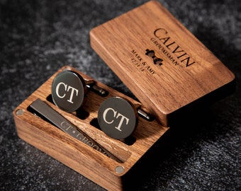 Engraved Metal Cufflinks, Tie Clip & Rectangle Gift Box Set - Wedding Day Gift Dad Father of the Bride Groom Groomsmen Best Man from Bride