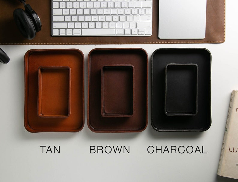 Vegetable Tanned Hard Leather Valet Design 6 Engraved Tray for Him Boyfriend Husband Mens Anniversary Custom Message Gifts for Mother image 9