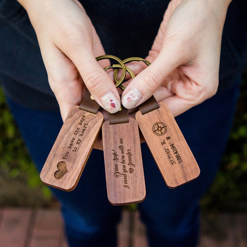 Wood Keychain Engraved Key chain for Birthday Anniversary, Custom Key Ring, New Home Gift, Farewell Gift for Friends, Father's Day Gift image 2