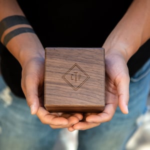 Engraved Square Walnut Watch Gift Box & Pillow Only (Watch NOT Included) - Apple Watch Bracelet Birthday Honeymoon or Wedding Travel Gift