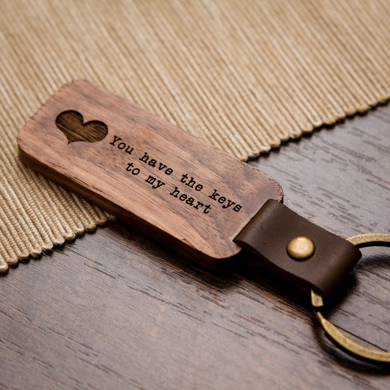 Wood Keychain Engraved Key chain for Birthday Anniversary, Custom Key Ring, New Home Gift, Farewell Gift for Friends, Father's Day Gift image 1