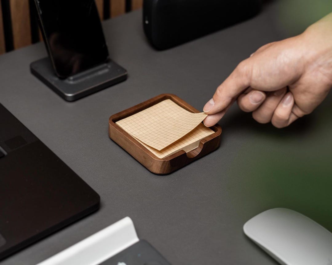 Notched Walnut Note Holder - 3.75 X 3.75 Memo Post It Pad Paper Desk ...