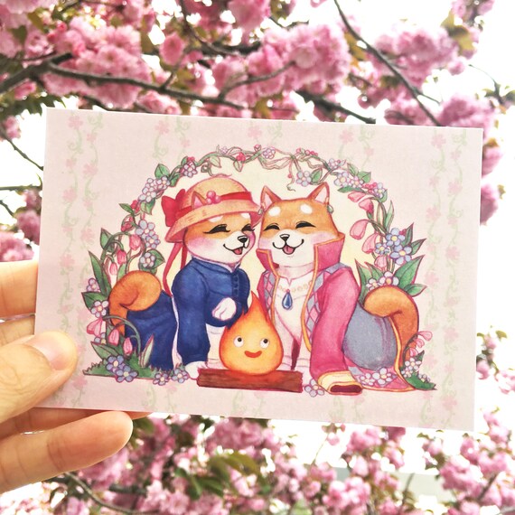 Shiba Inu X Howls Moving Castle Postcard Howl And Sophie Postcard Studio Ghibli Postcard Shiba Inu Postcard Dog Lover Gift