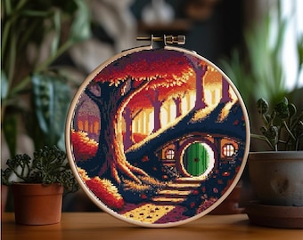 Otoño en la Comarca - Patrón de punto de cruz para decorar Navidad