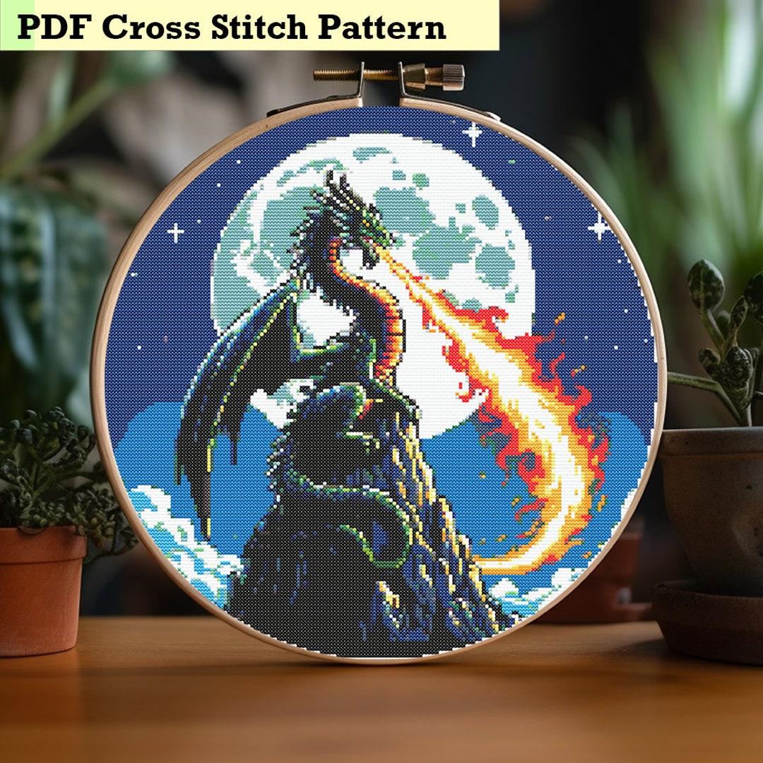 Green Dragon - Cross Stitch Pattern Decor - Etsy