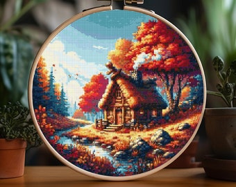 Autumn Cozy Cabin - Cross Stitch Pattern Decor