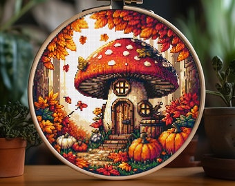 Autumn Mushroom House - Cross Stitch Pattern Decor