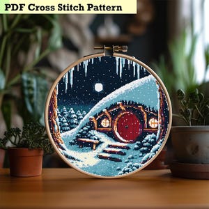 Winter Evening in the Shire - Cross Stitch Pattern Decor for Christmas image 2