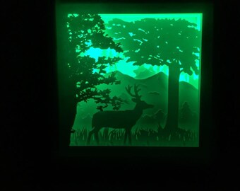 Night Deer Paper Cut Light Box Template Download SVG PNG PDF Forest