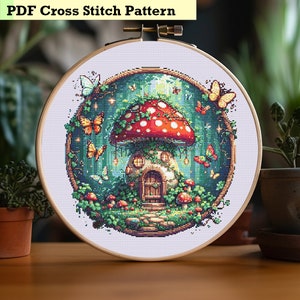 Magisch Fairy Mushroom House - Kruissteekpatroon Decor