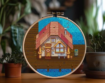 Summer Fish Shop in the Valley - Cross Stitch Pattern Decor for Summer