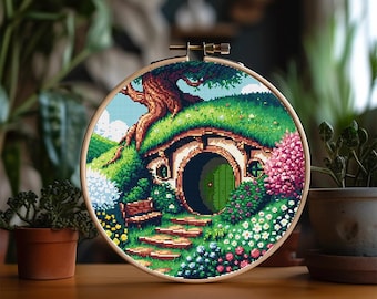 Primavera en la Comarca - Patrón de punto de cruz decorativo