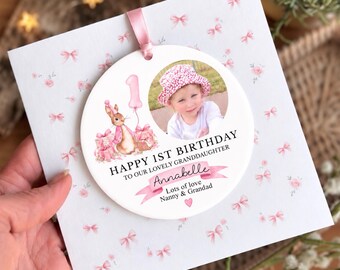1st Birthday Photo Keepsake Card, Rabbit Themed, Any Relation and Any Age