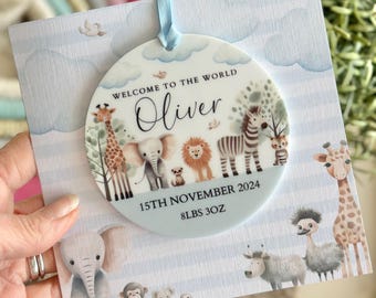 New Baby Gift, and Greeting Card, Safari Theme, Personalised Keepsake Greeting Card