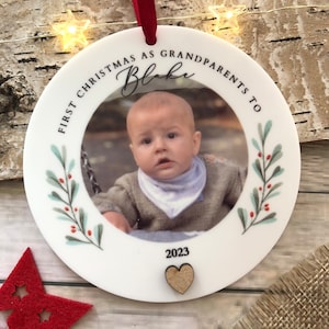 Personalised First Christmas as Grandparents Photo Decoration or any relation, WITH GIFT BAG