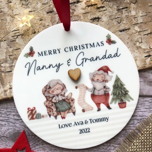 Personalised Nanny and Grandad Christmas Acrylic Tree Decoration, WITH GIFT BAG