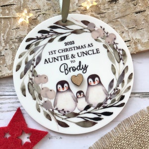 2025 Personalised First Christmas as Auntie & Uncle, Acrylic Christmas Tree Decoration WITH GIFT BAG
