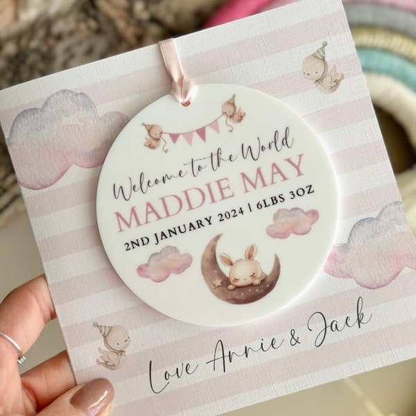 New Baby Pink Personalised Keepsake Greeting Card