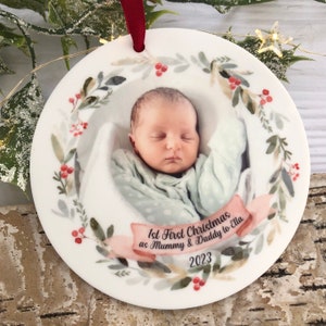 Personalised First Christmas as Parents Photo Decoration or any relation, WITH GIFT BAG