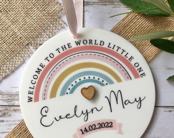 New Baby Girl Personalised Gift Plaque Newborn Rainbow Keepsake