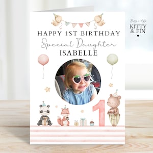 1st, ANY AGE Birthday Daughter, Granddaughter, Niece, Photo Personalised Greeting Card