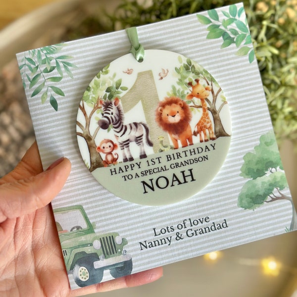 1st Birthday Safari Gift Personalised Detachable Keepsake Gift Greeting Card , Son, Daughter, Grandson, Granddaughter, ANY RELATION