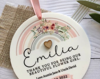 Flower Girl Gift, Bridesmaid Gift, Maid of Honour, Wedding Personalised Hanging Keepsake Gift