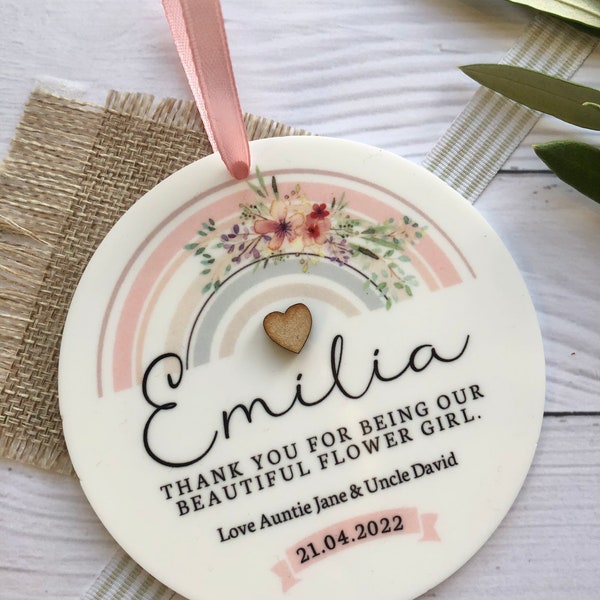 Flower Girl Gift, Bridesmaid Gift, Maid of Honour, Wedding Personalised Hanging Keepsake Gift