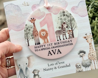 1st Birthday Pink Safari Personalised Keepsake Gift Greeting Card , Daughter, Granddaughter, Niece or ANY RELATION