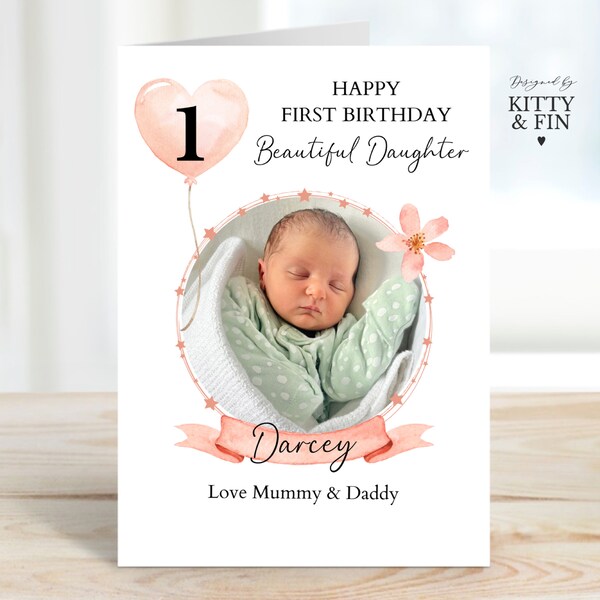 1st Birthday Photo Personalised Greeting Card, Daughter, Niece, Granddaughter