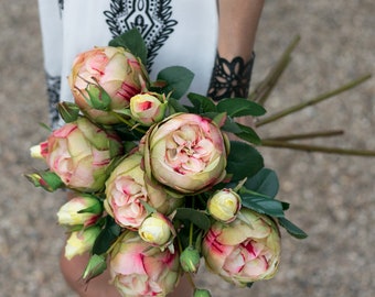 Englischer Garten Rosen 24", die David Austin Stil Rose, von Hand bemalte künstliche Rose Stiele für Blumenarrangements, Blumensträuße, Luxus-Blumen