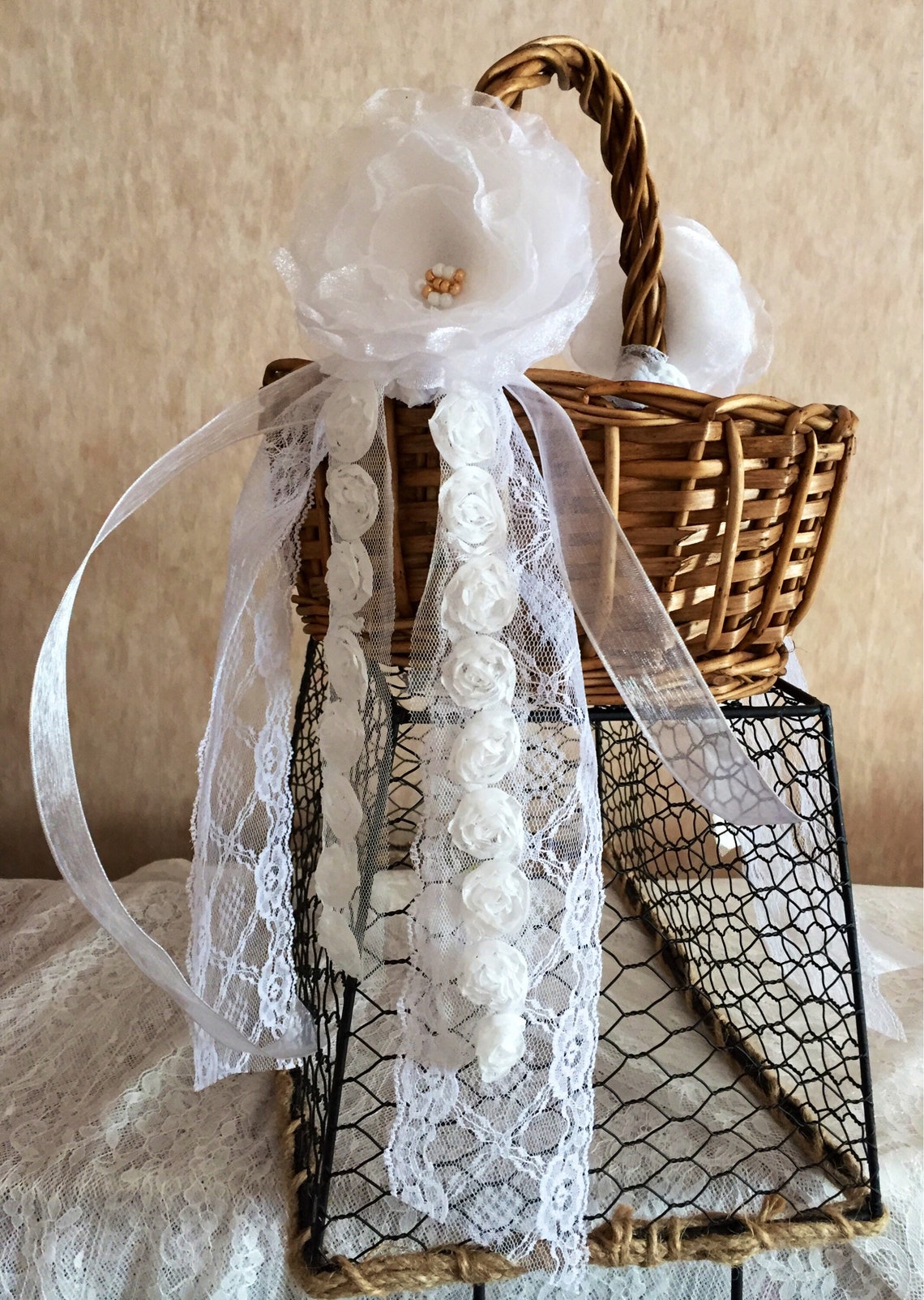 White flower girl basket Rustic white flower girl basket Etsy