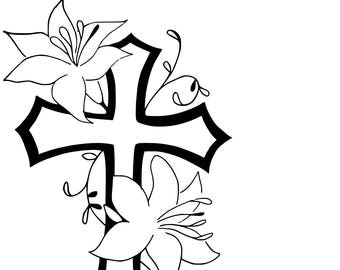 Cross with lillies SVG cutting file