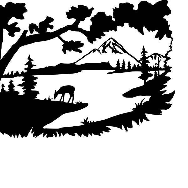 Wildlife Mountains Deer Mural SVG cutting file