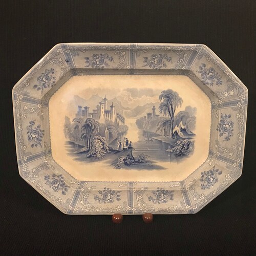Stunning Antique John Heath English Earthenware 15 shops Inch Platter in the Blue & White Ontario Scenery Transferware Pattern