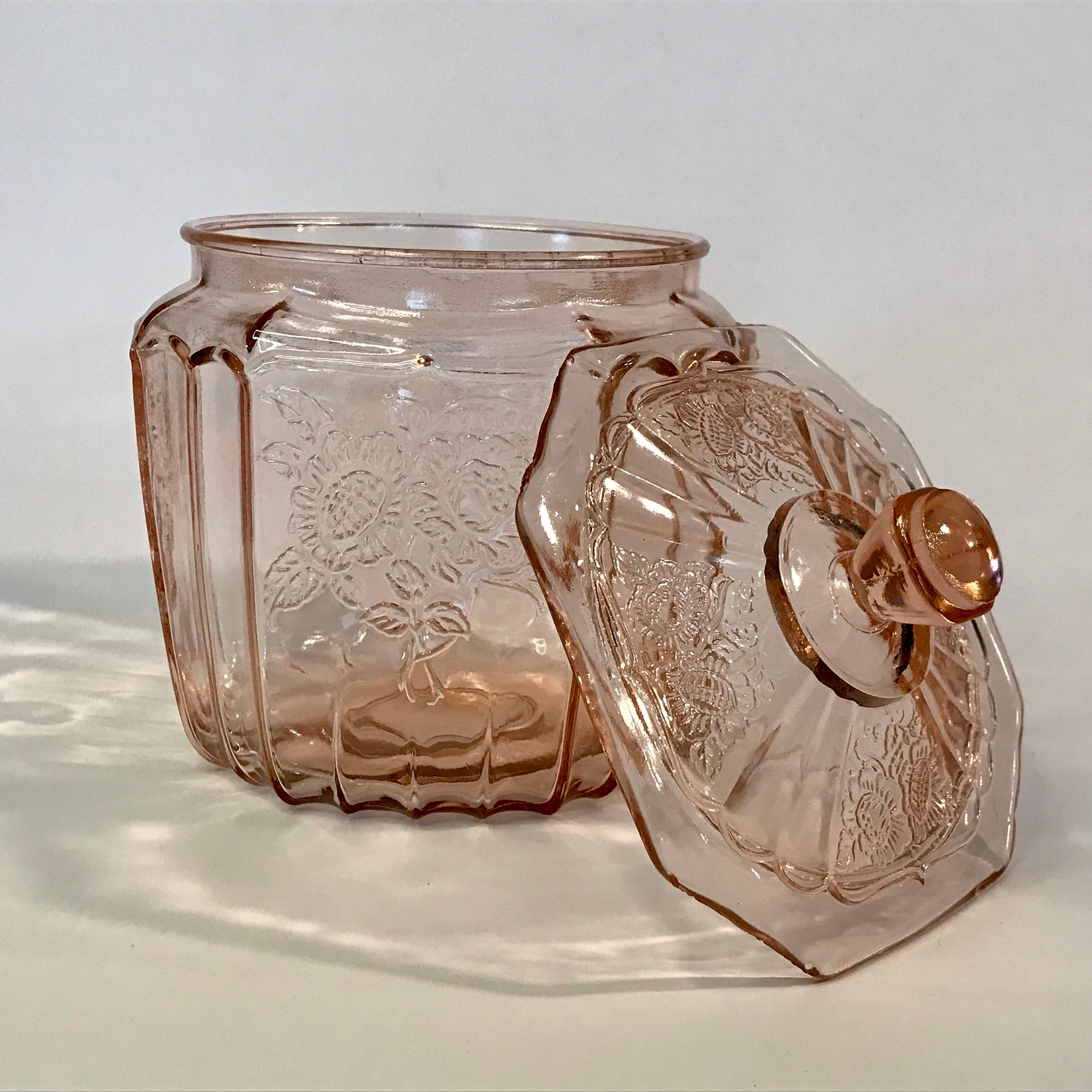 Sweet Soft Spring Mayfair Pink Depression Glass Cookie Jar With Lid