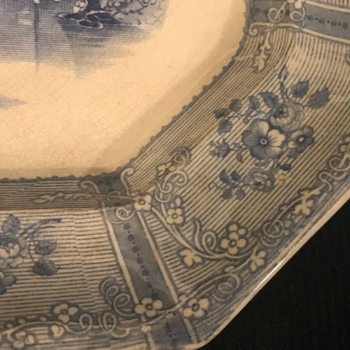 Stunning Antique John Heath English Earthenware 15 shops Inch Platter in the Blue & White Ontario Scenery Transferware Pattern