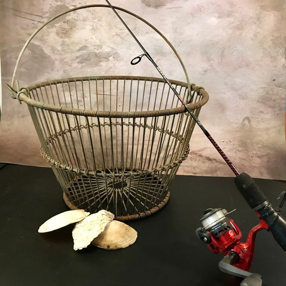 antique fishing reels rods basket Vintage Creel - Woven Split Reed with Leather Sold at Auction: BASKET OF