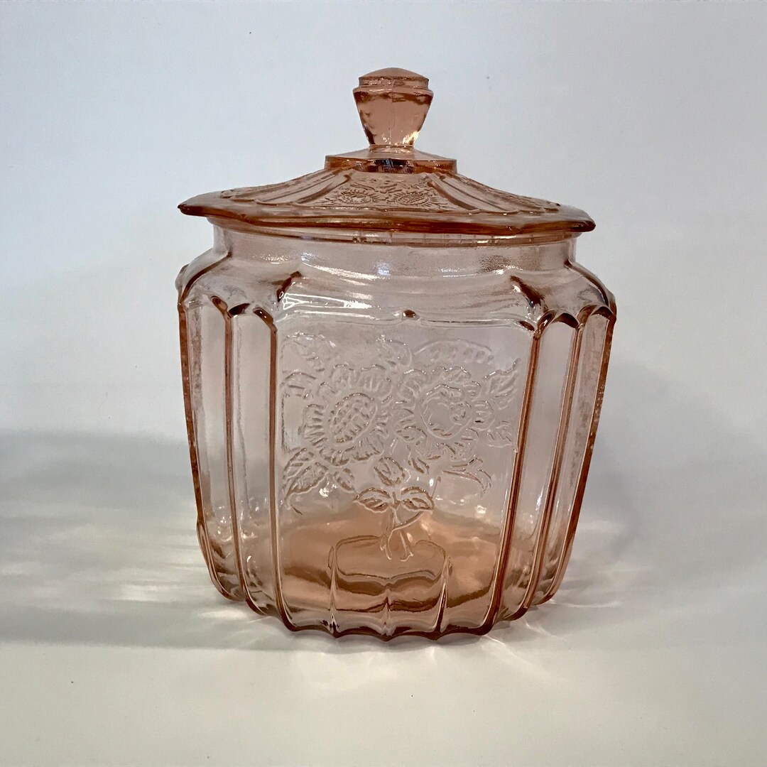 Sweet Soft Spring Mayfair Pink Depression Glass Cookie Jar With Lid