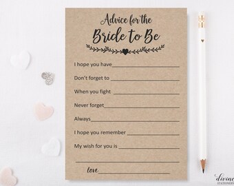 Kraft Advice for the Bride Cards / Bridal Shower Games / Bridal Advice Cards / Funny / Rustic / Download Games / CO 1